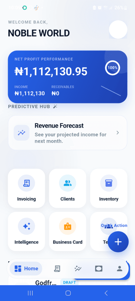 Nobevra Mobile Billing App Interface